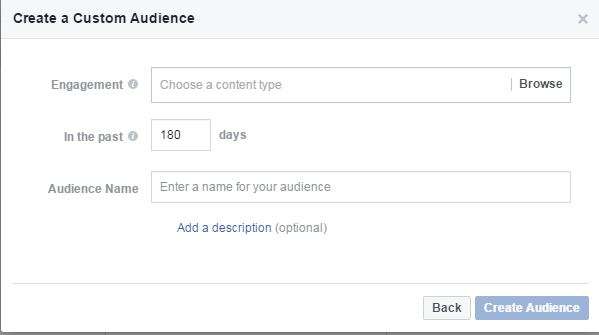 Facebook custom audience form with the audience name field