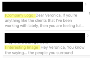 Email screenshot showing '[Company Logo]' and '[Interesting Image]' placeholders instead of images
