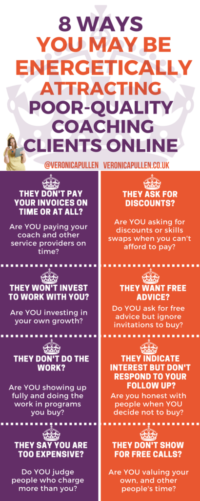 Infographic: '8 ways you may be energetically attracting poor-quality coaching clients online'