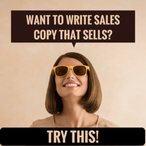 Woman in orange sunglasses: 'Want to write sales copy that sells? Try this!'