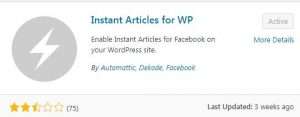 'Instant Articles for WP' WordPress plugin listing with a 2.5 star rating