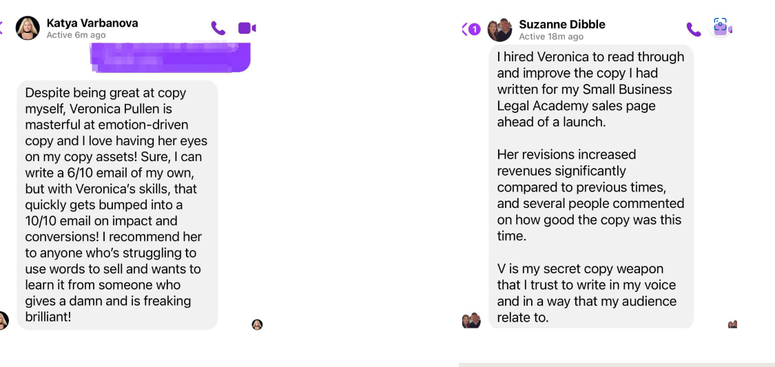 Katya and Suzanne Testimonial Screenshot
